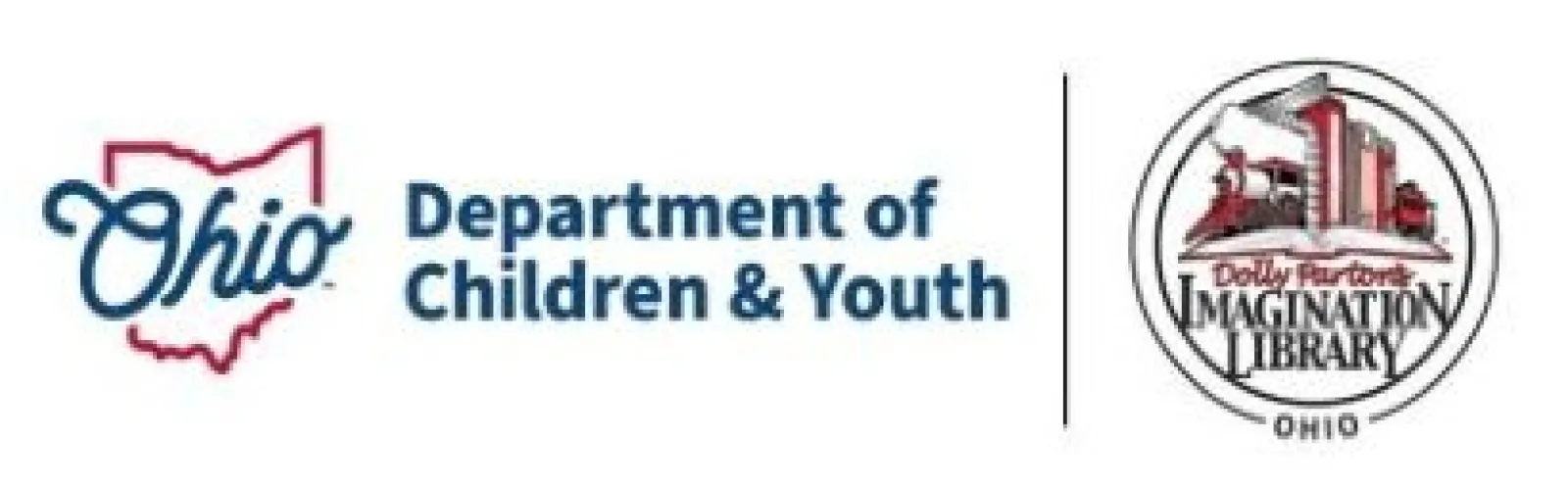 Ohio Department of Children and Youth logo and Dolly Parton's Imagination Library logo